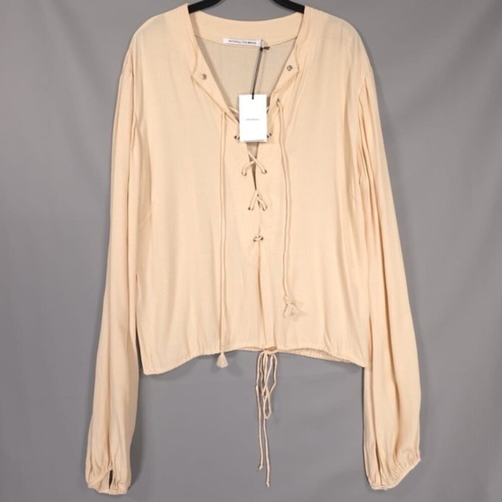 NWT FAITHFUL THE BRAND Lace Up Long Sleeve Blouse LARGE Hand Made Hand Dyed